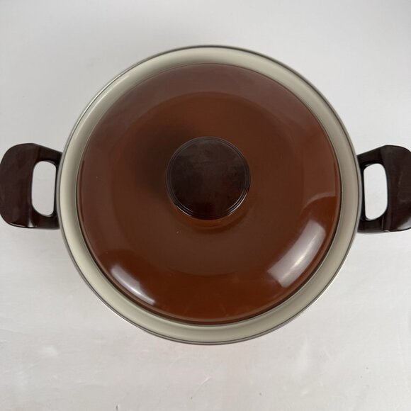 Sanko Ware Show Pans Japan Enamel Coated Orange Flower Covered Lid 9in Saucepan - Picture 6 of 16